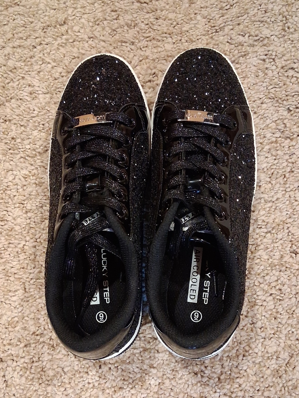 Lucky Step Women's Black Glitter Athletic Sneakers